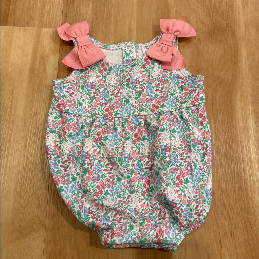 Janie and Jack Pink Bow Floral Romper